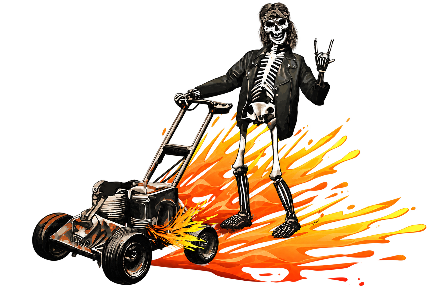 Heavy Metal Landscaping skeleton with push mower